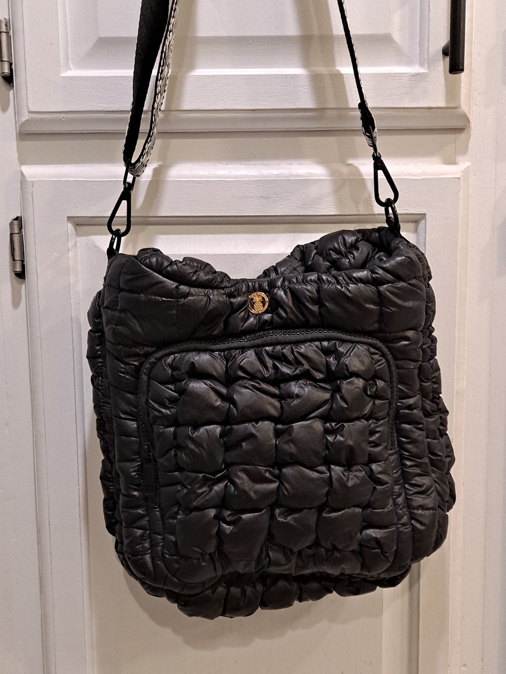 Simply Southern Black Sleek Nylon Quilted Pillow Puffer Crossbody Bag
